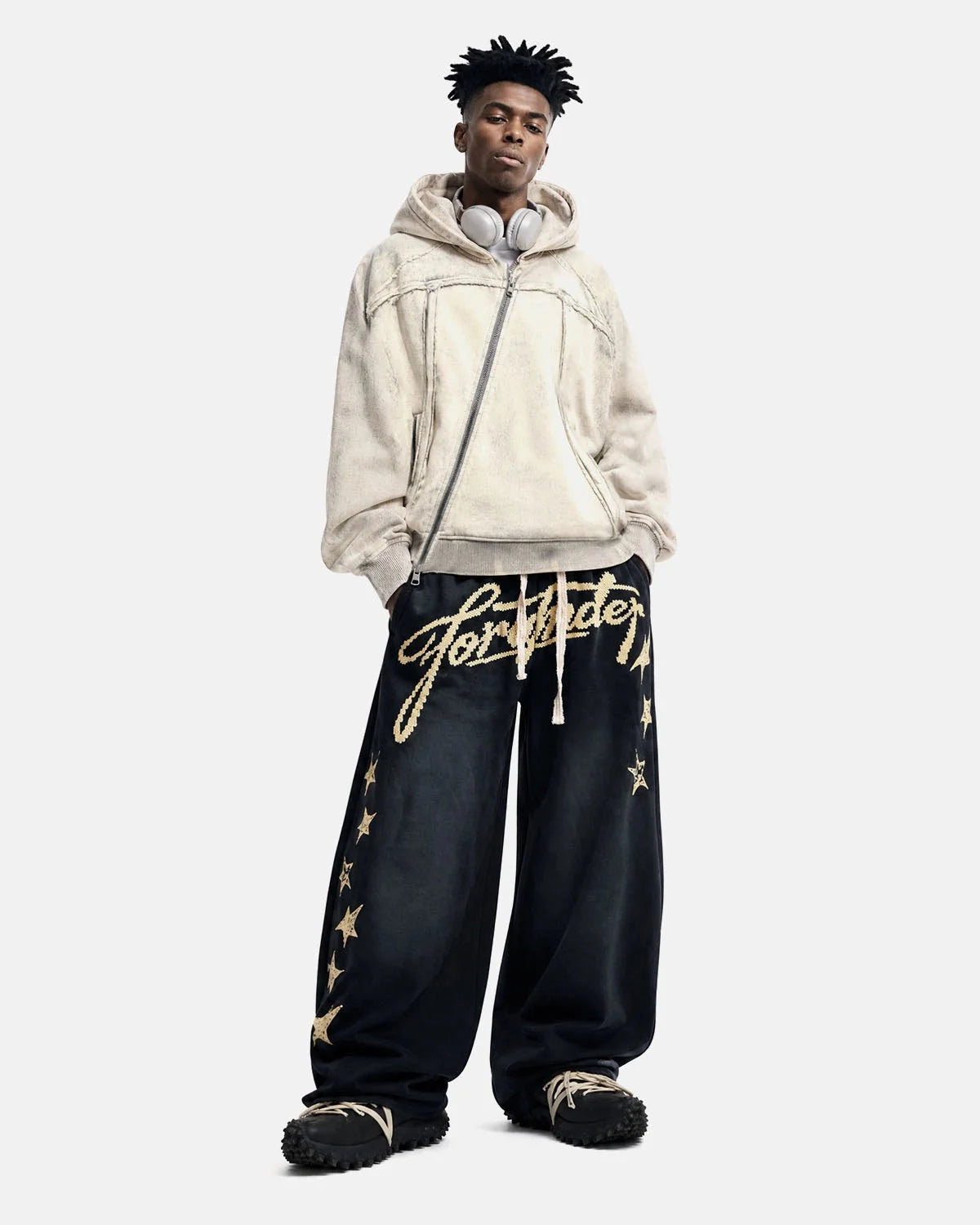 Omygoods Puff Print Script Wide-Leg Sweatpants