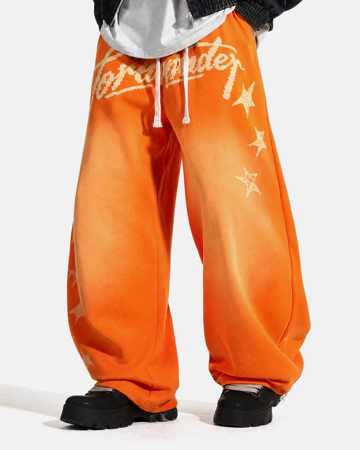 Omygoods Puff Print Script Wide-Leg Sweatpants