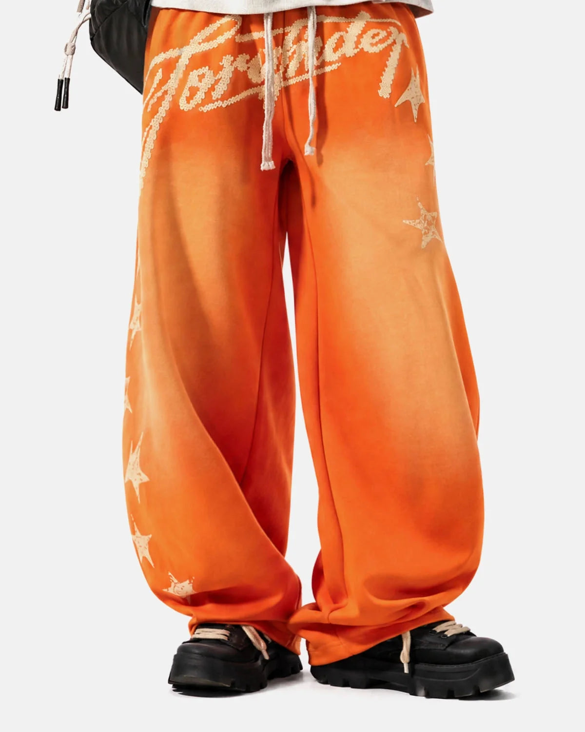 Omygoods Puff Print Script Wide-Leg Sweatpants