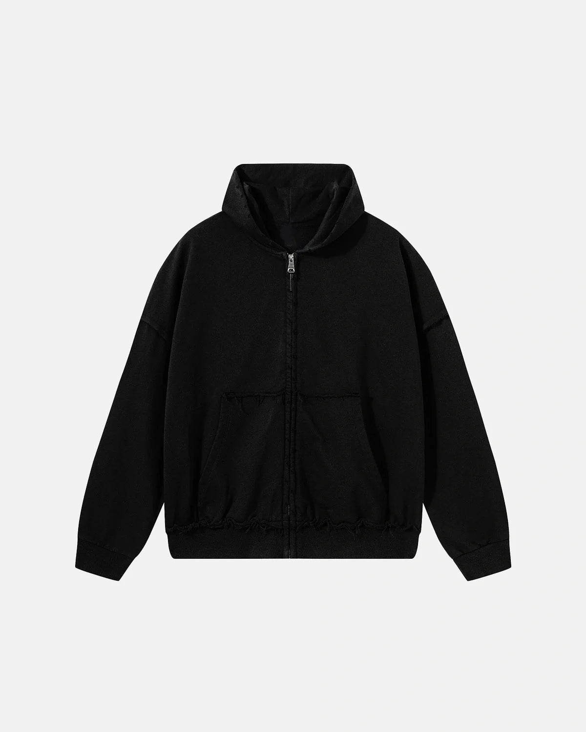 Omygoods Raw Seam Boxy Zip Up Hoodie