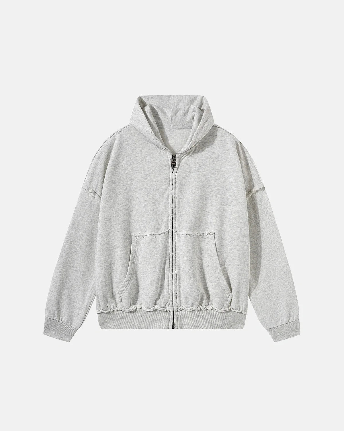 Omygoods Raw Seam Boxy Zip Up Hoodie
