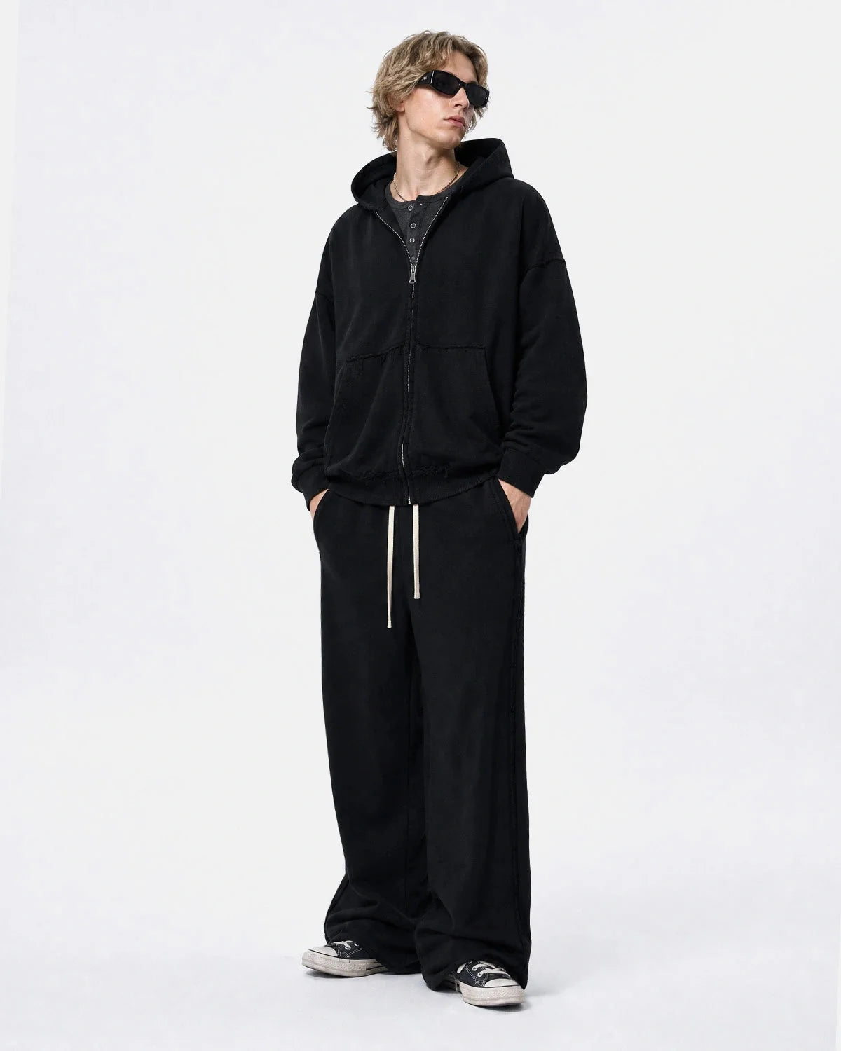 Omygoods Raw Seam Boxy Zip Up Hoodie