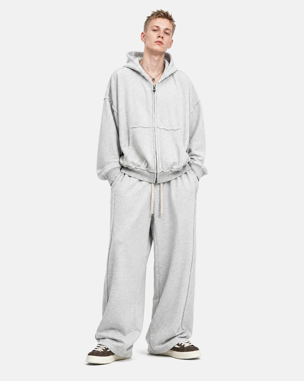 Omygoods Raw Seam Boxy Zip Up Hoodie