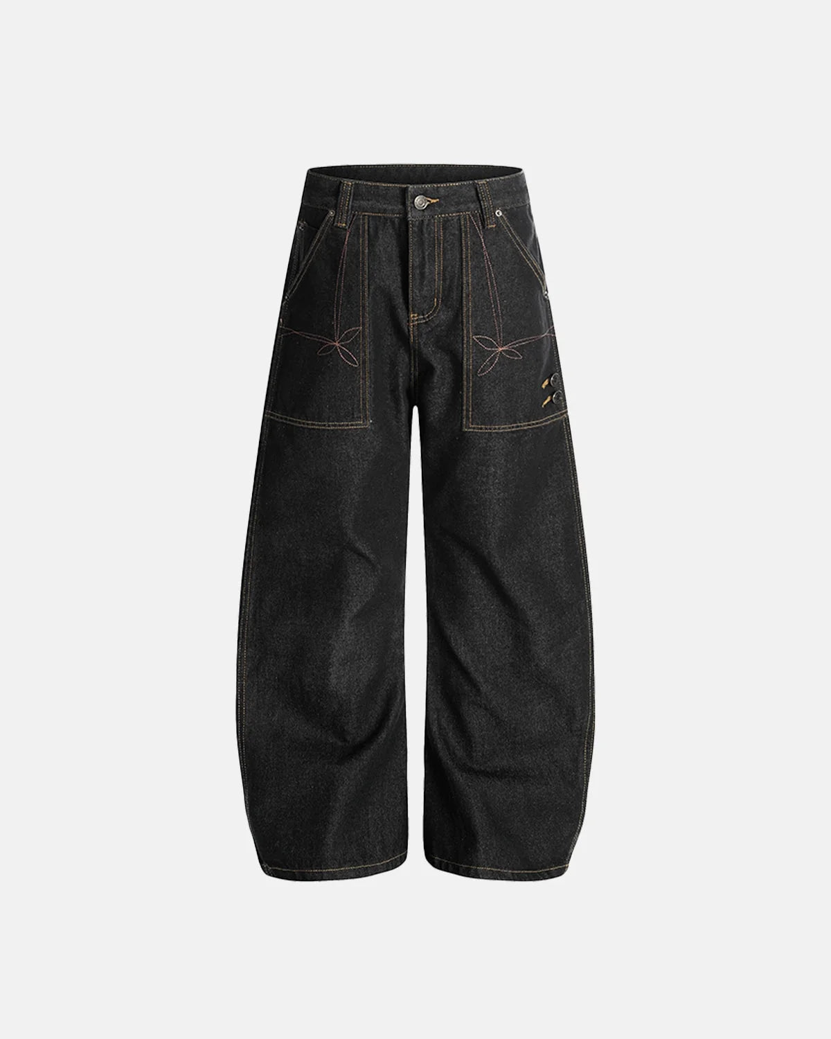 Omygoods Raw Embroidery Baggy Jeans