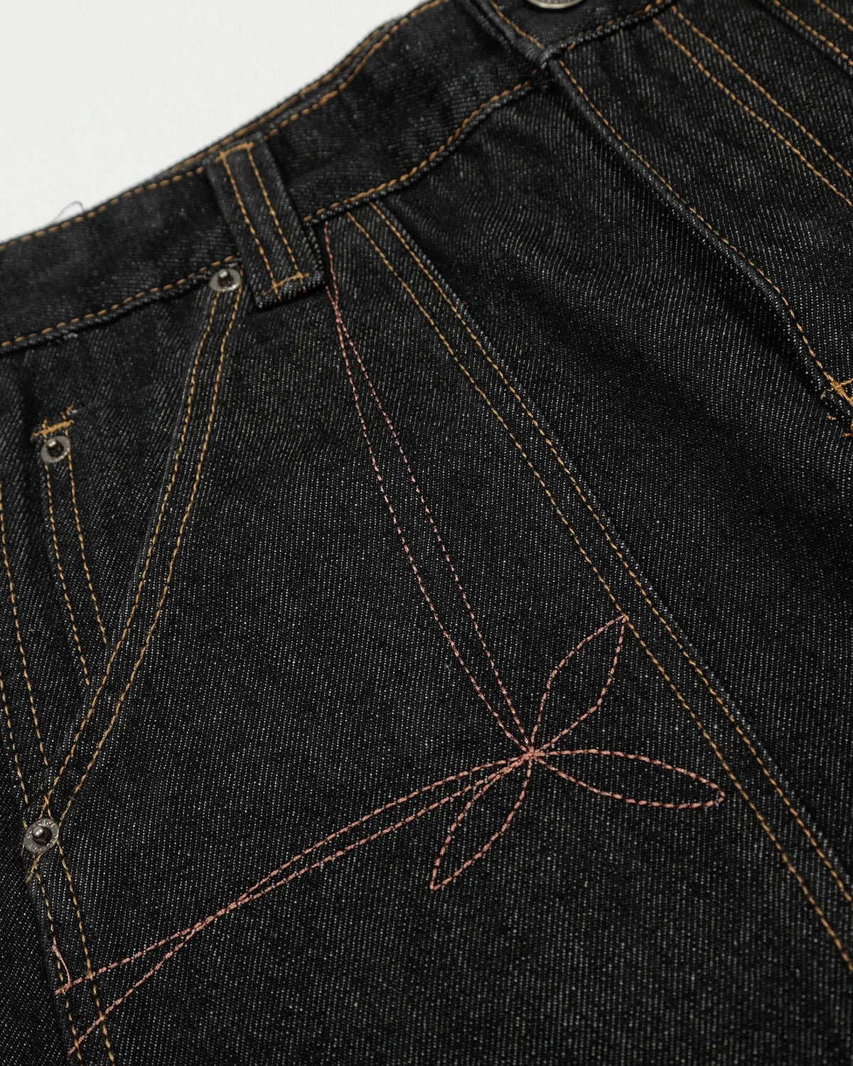 Omygoods Raw Embroidery Baggy Jeans