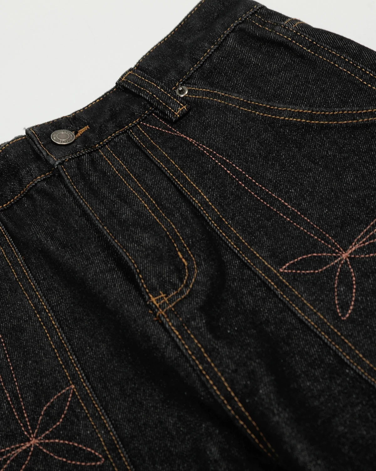 Omygoods Raw Embroidery Baggy Jeans