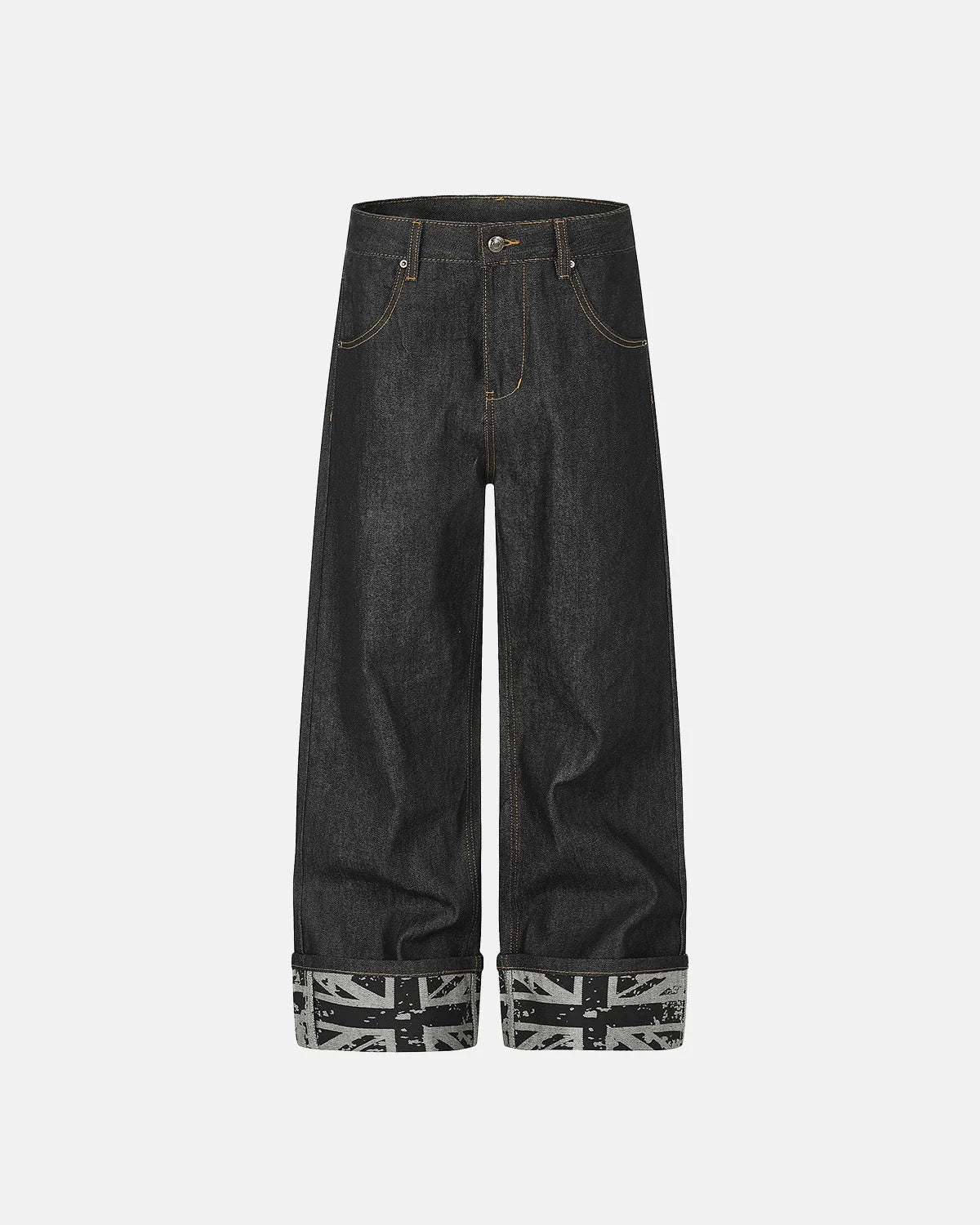 Omygoods Raw Graphic Cuff Baggy Jeans