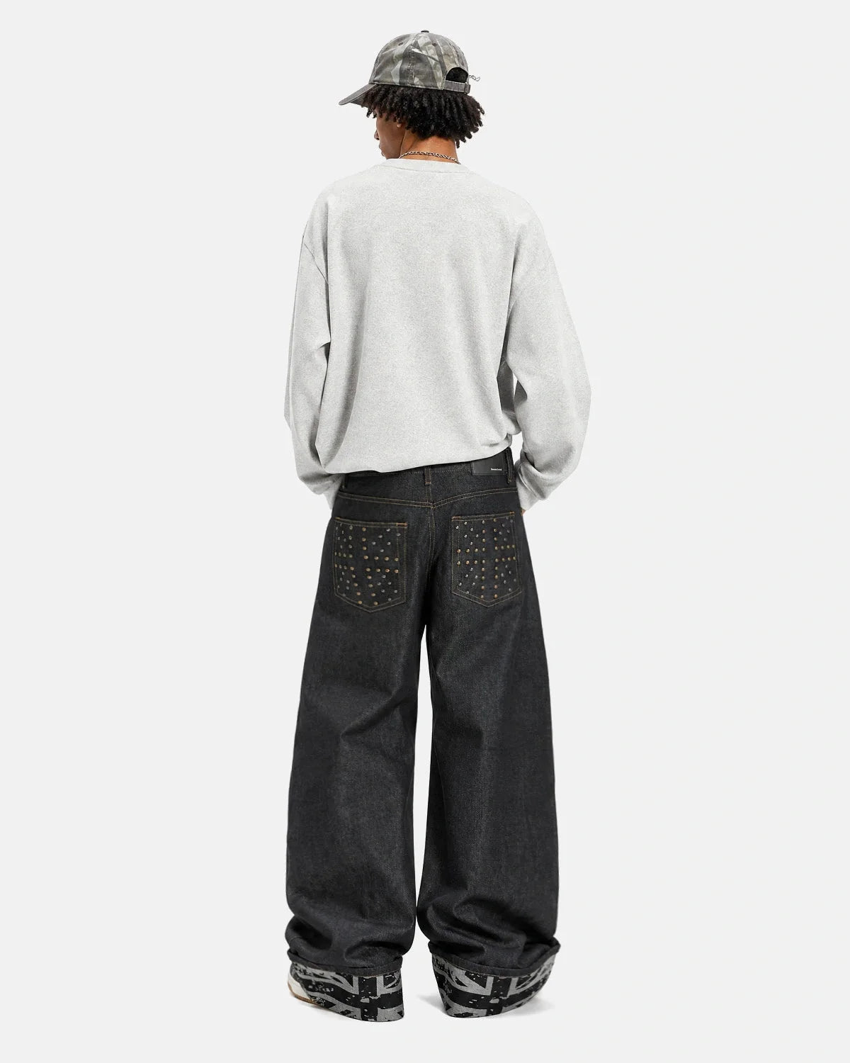 Omygoods Raw Graphic Cuff Baggy Jeans