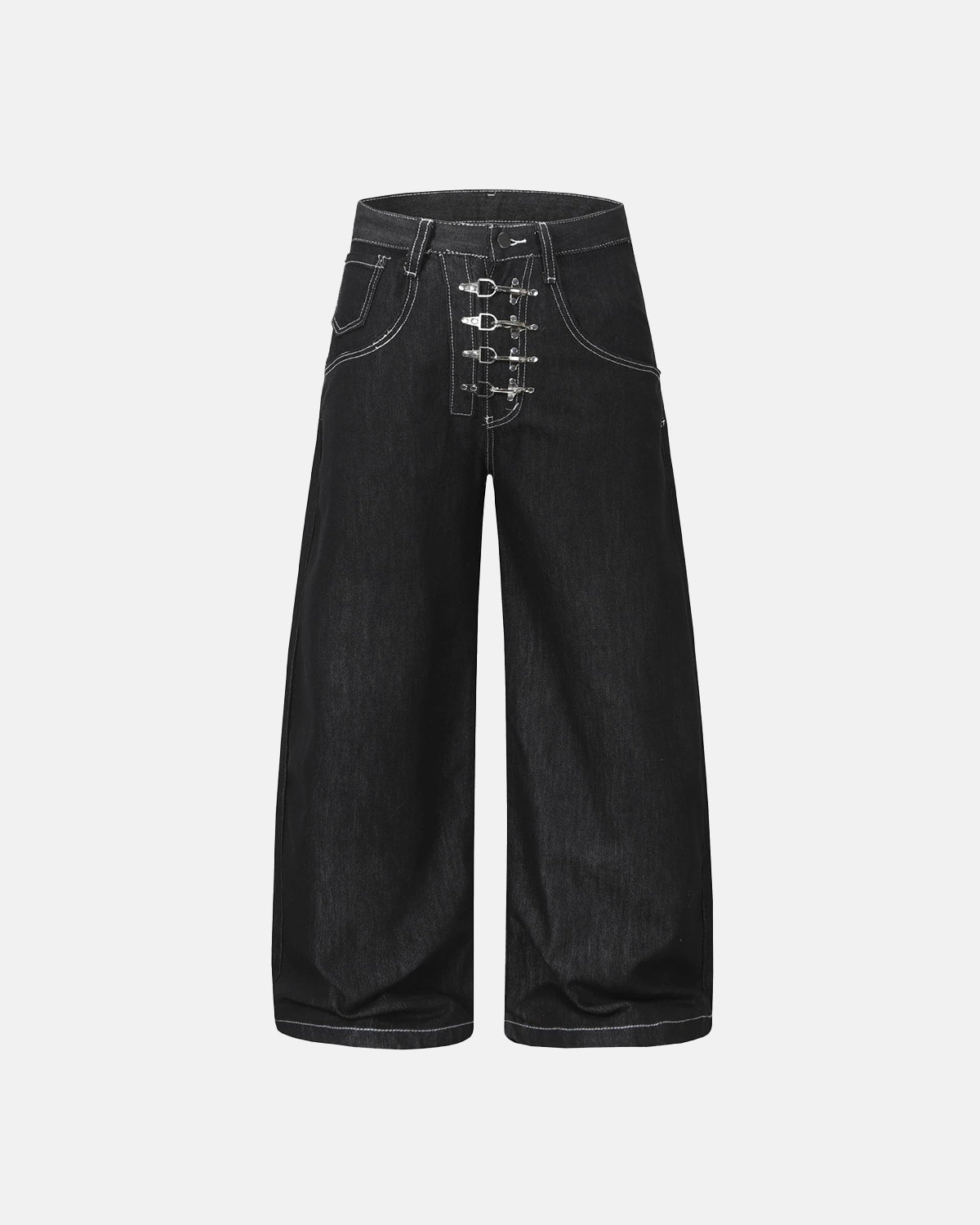 Omygoods Raw Metal Clasp Baggy Jeans