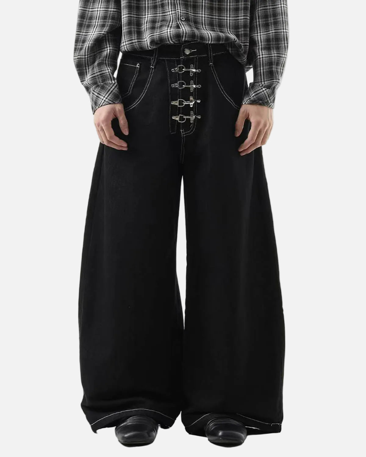 Omygoods Raw Metal Clasp Baggy Jeans