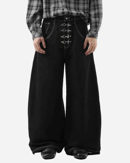 Omygoods Raw Metal Clasp Baggy Jeans