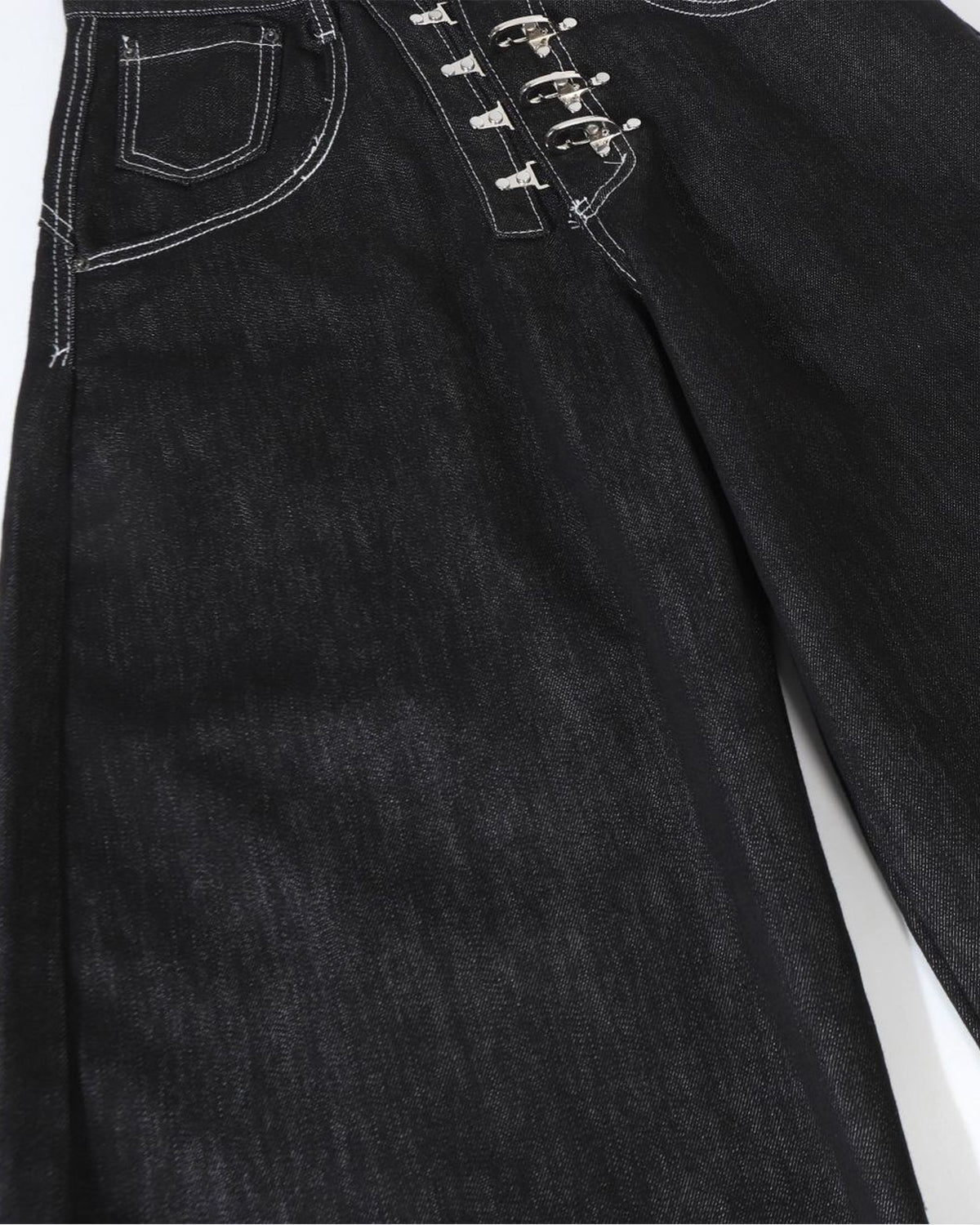 Omygoods Raw Metal Clasp Baggy Jeans