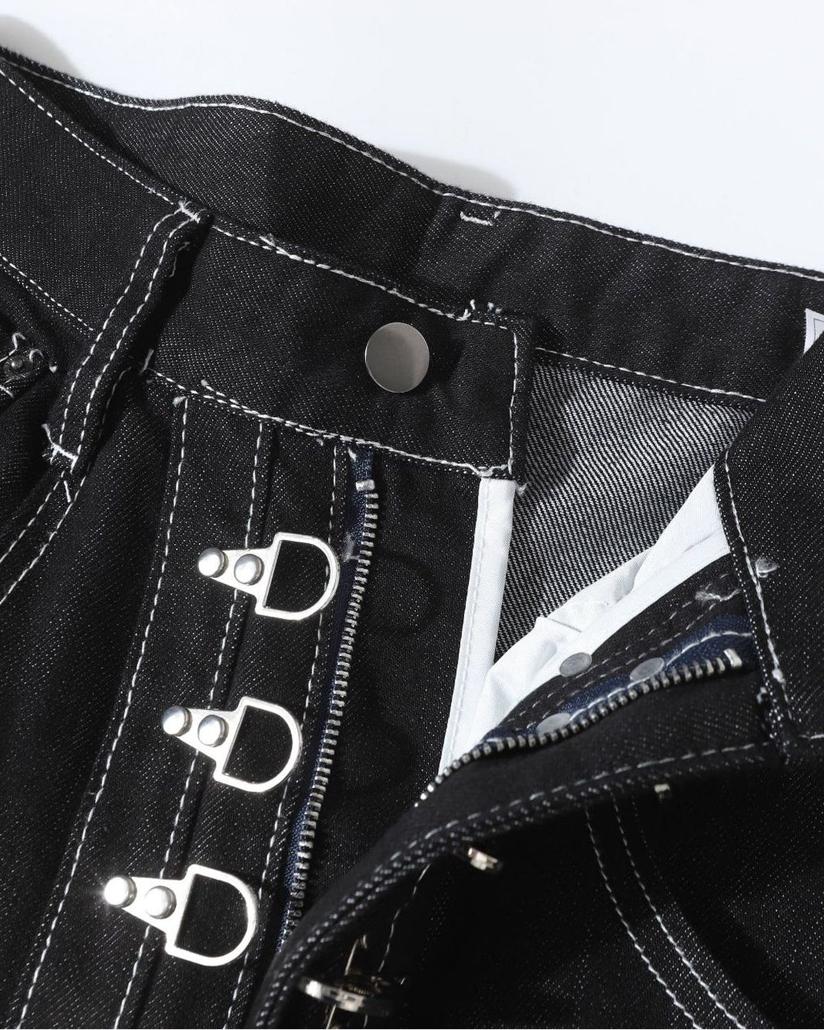 Omygoods Raw Metal Clasp Baggy Jeans
