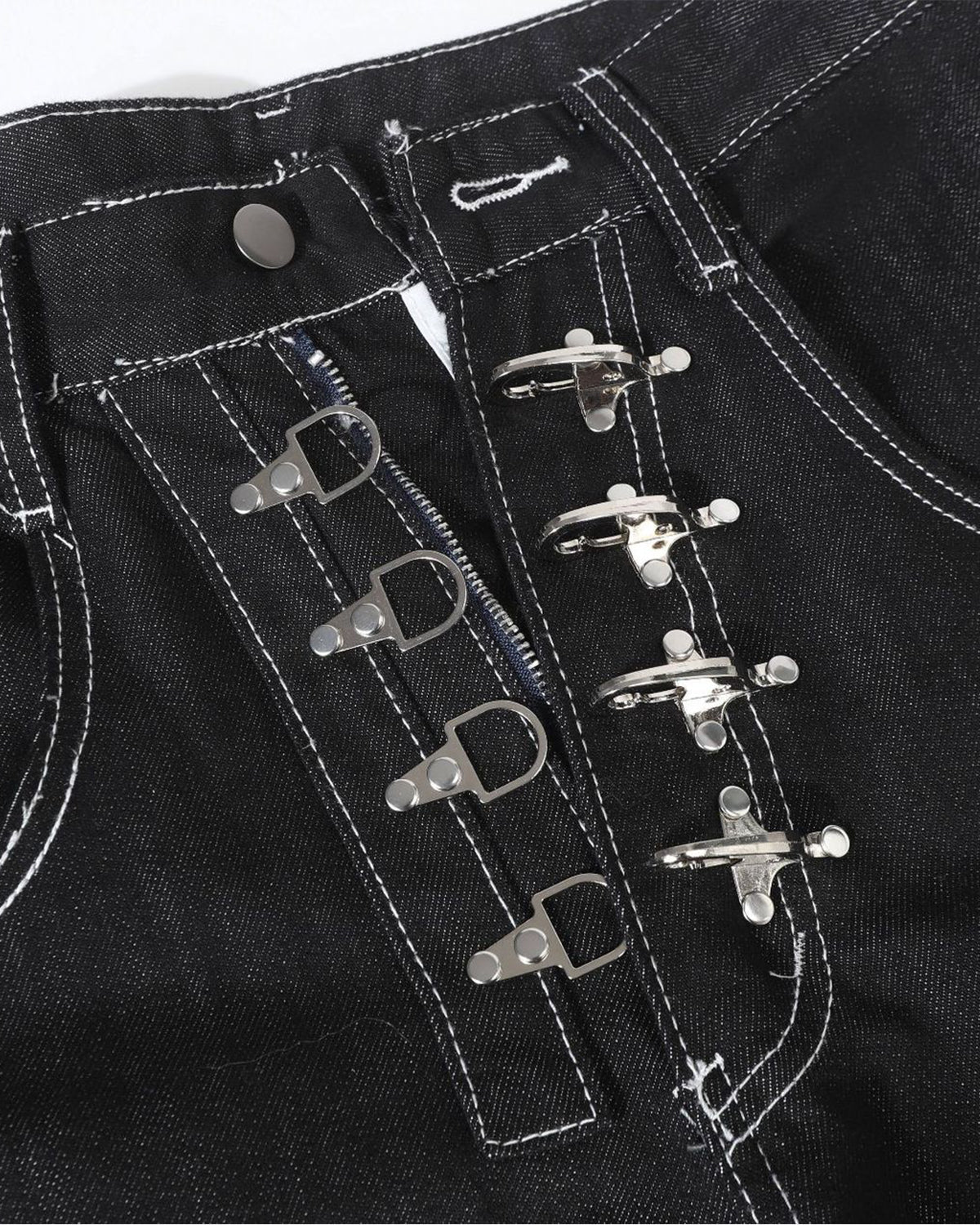 Omygoods Raw Metal Clasp Baggy Jeans