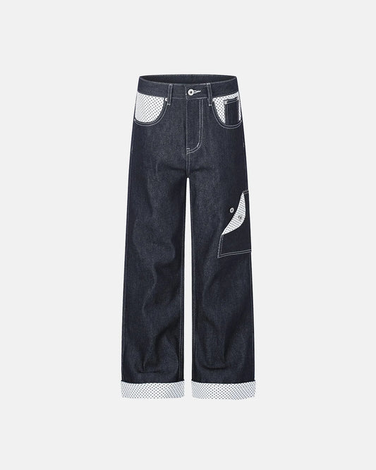 Omygoods Raw Polka Dot Baggy Jeans