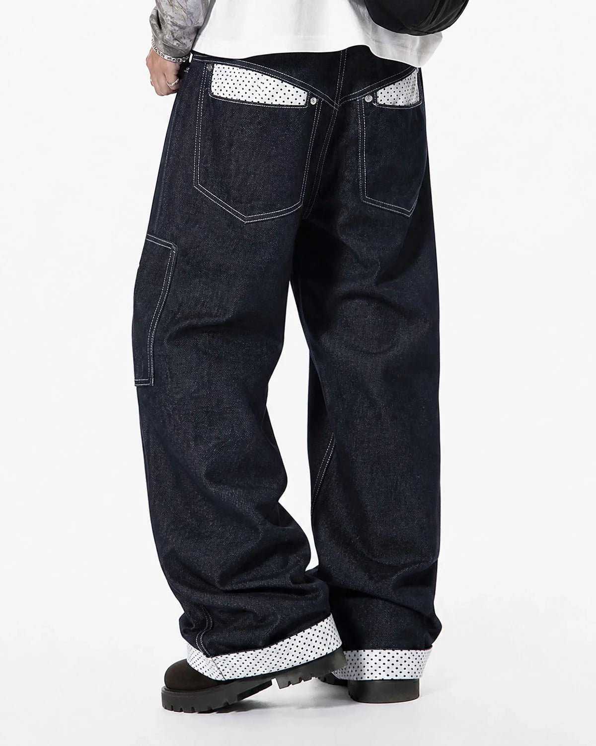 Omygoods Raw Polka Dot Baggy Jeans
