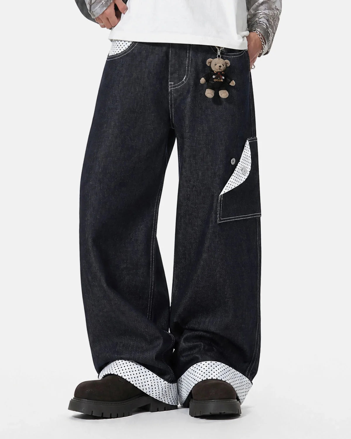 Omygoods Raw Polka Dot Baggy Jeans