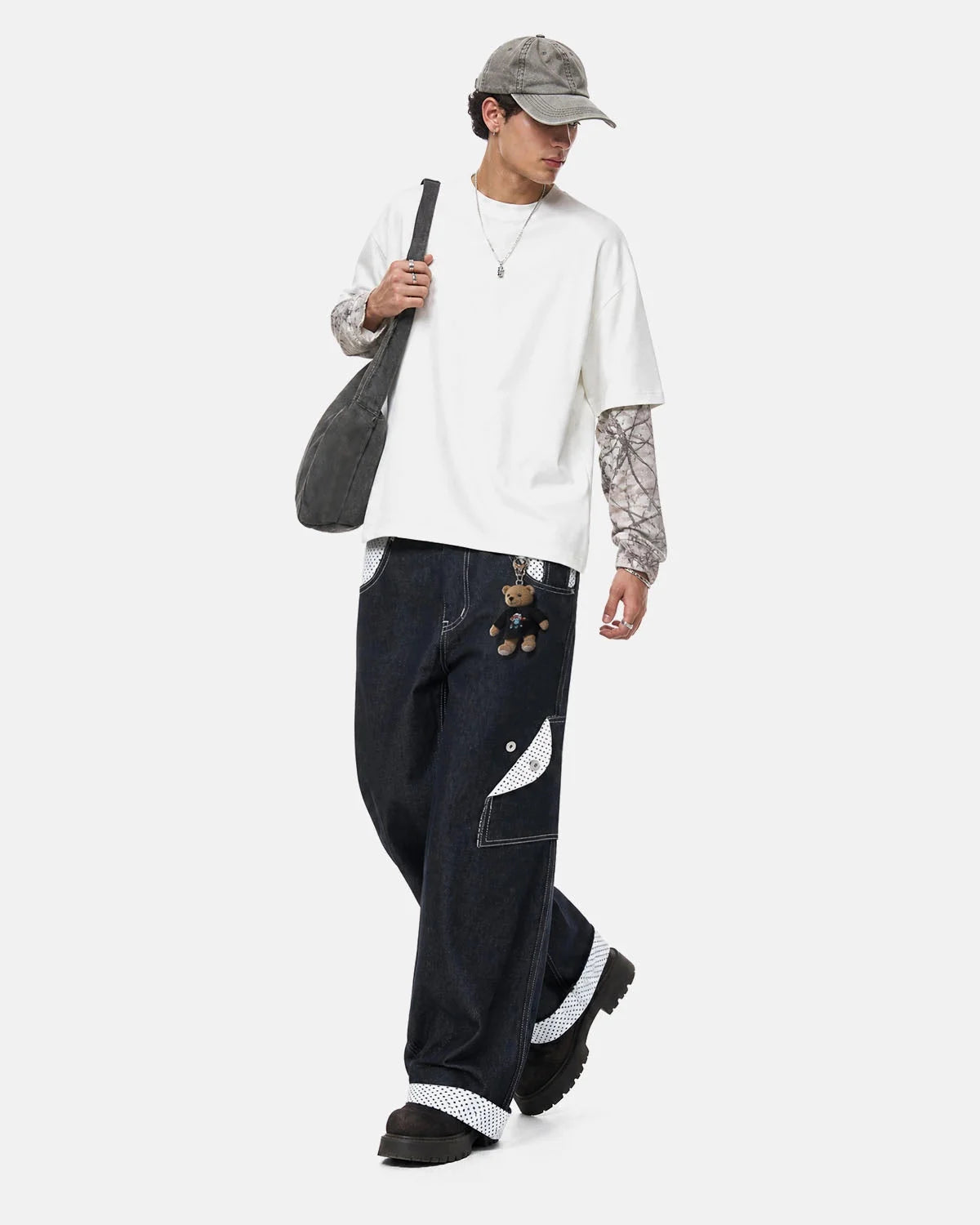 Omygoods Raw Polka Dot Baggy Jeans