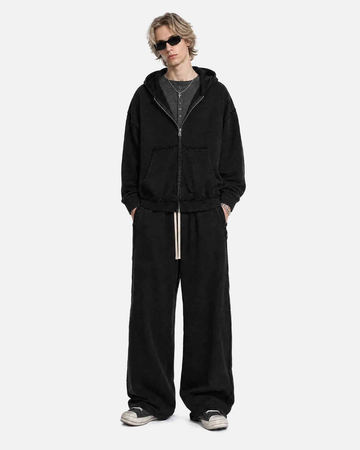 Omygoods Raw Seam Wide Leg Sweatpants