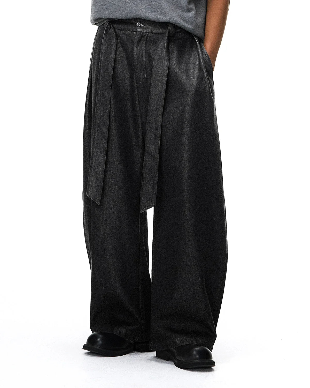 Omygoods Raw Silky Denim Jeans With Belt