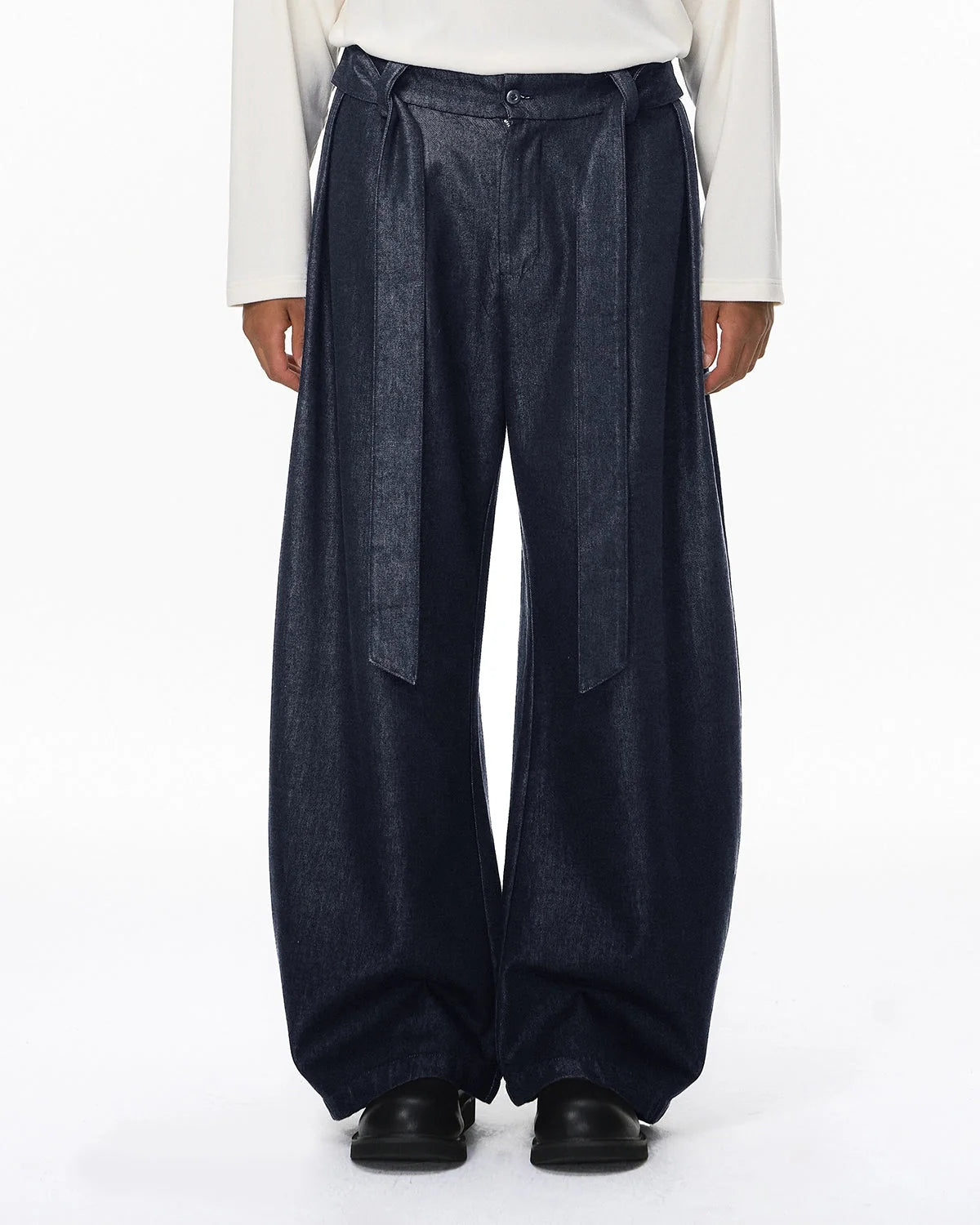 Omygoods Raw Silky Denim Jeans With Belt