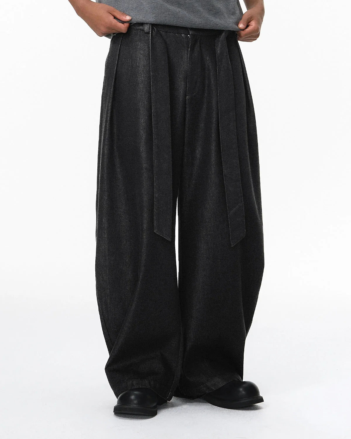 Omygoods Raw Silky Denim Jeans With Belt