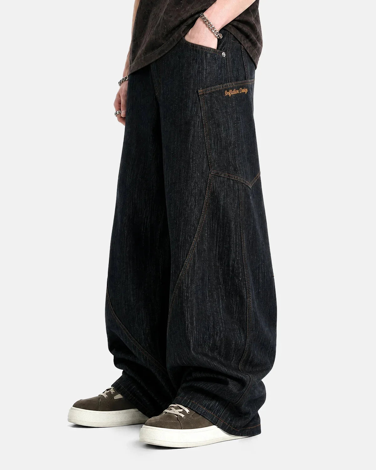Omygoods Raw Textured Cargo Barrel Jeans