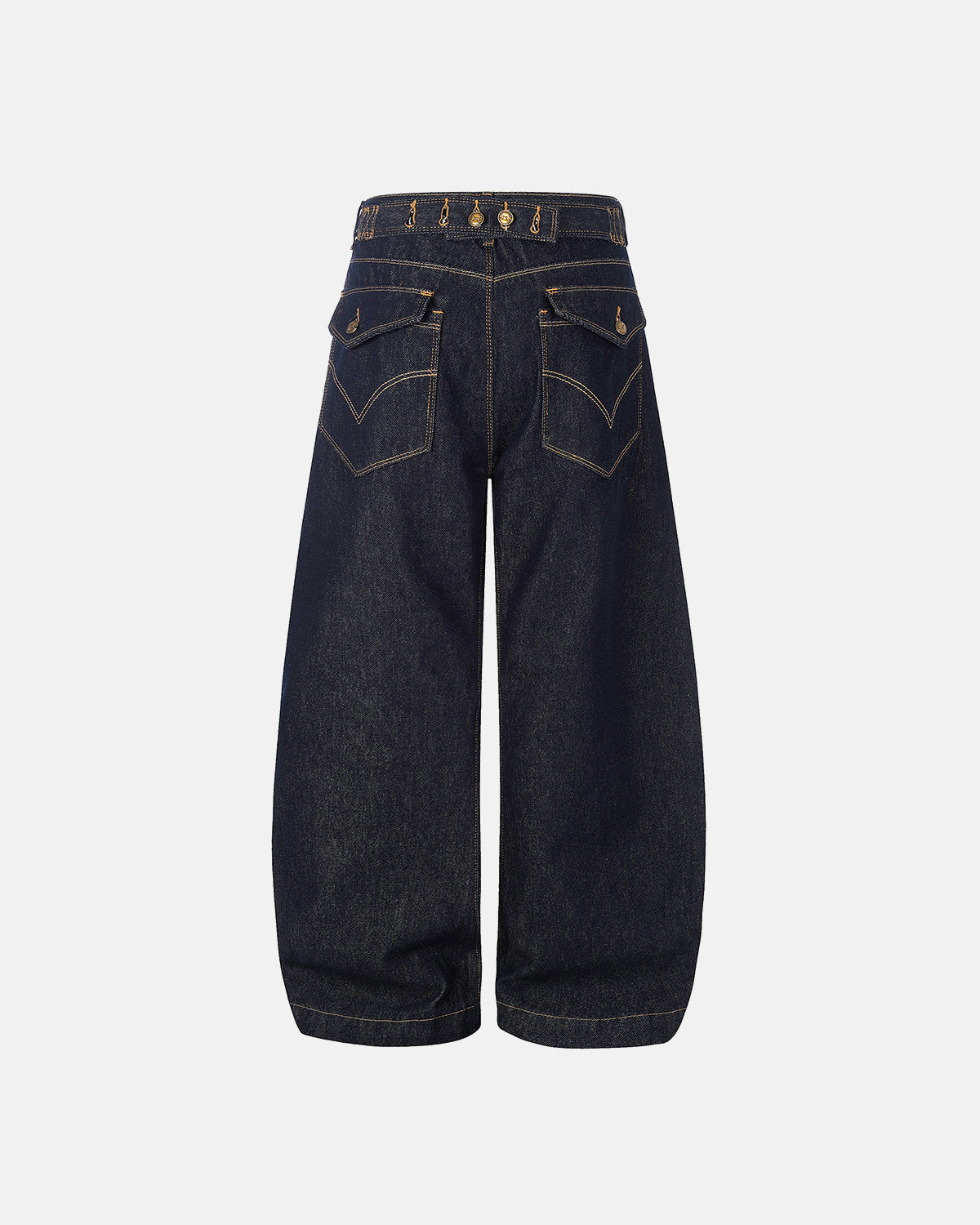Omygoods Raw Wash Barrel Jeans With Cinch Back