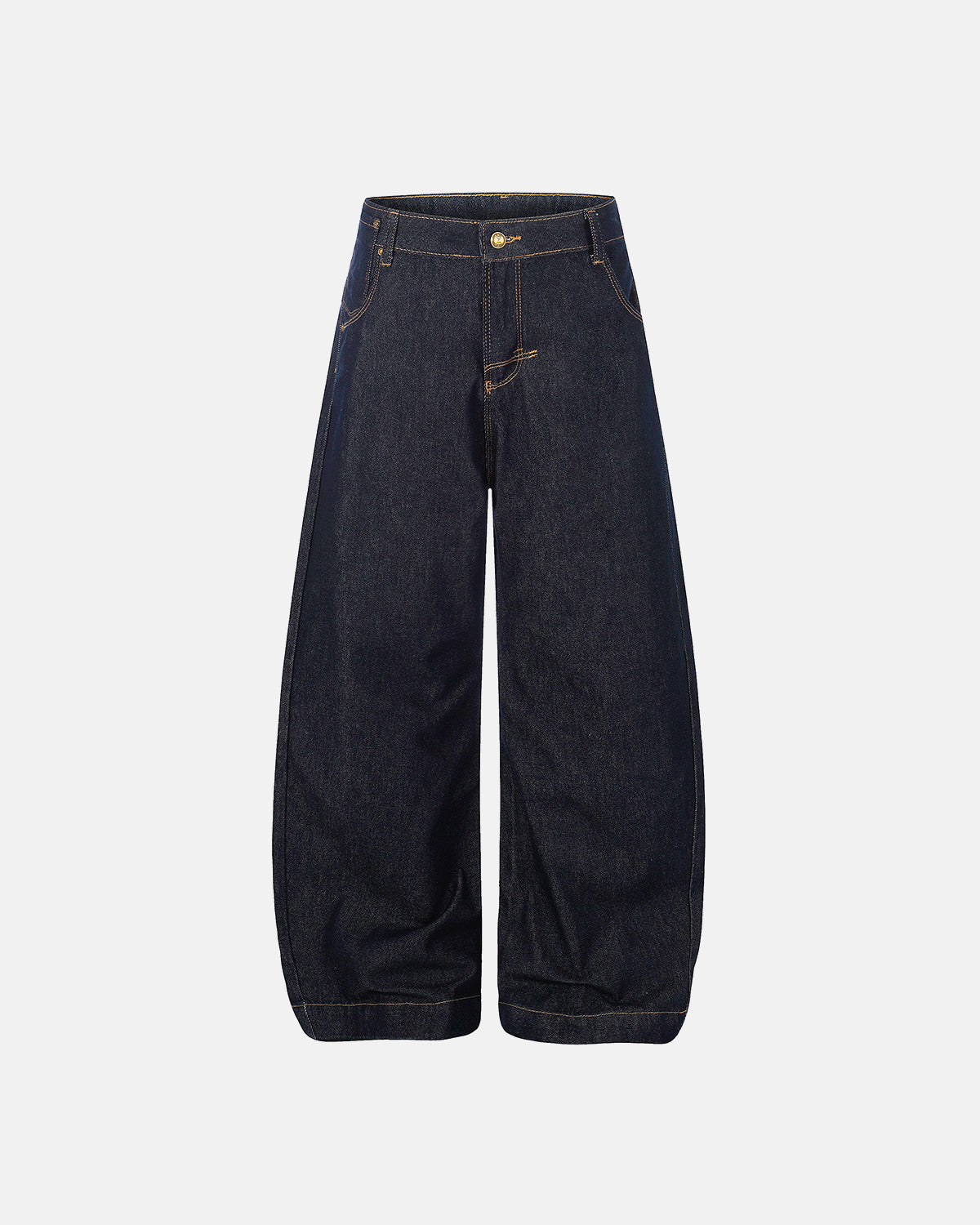 Omygoods Raw Wash Barrel Jeans With Cinch Back
