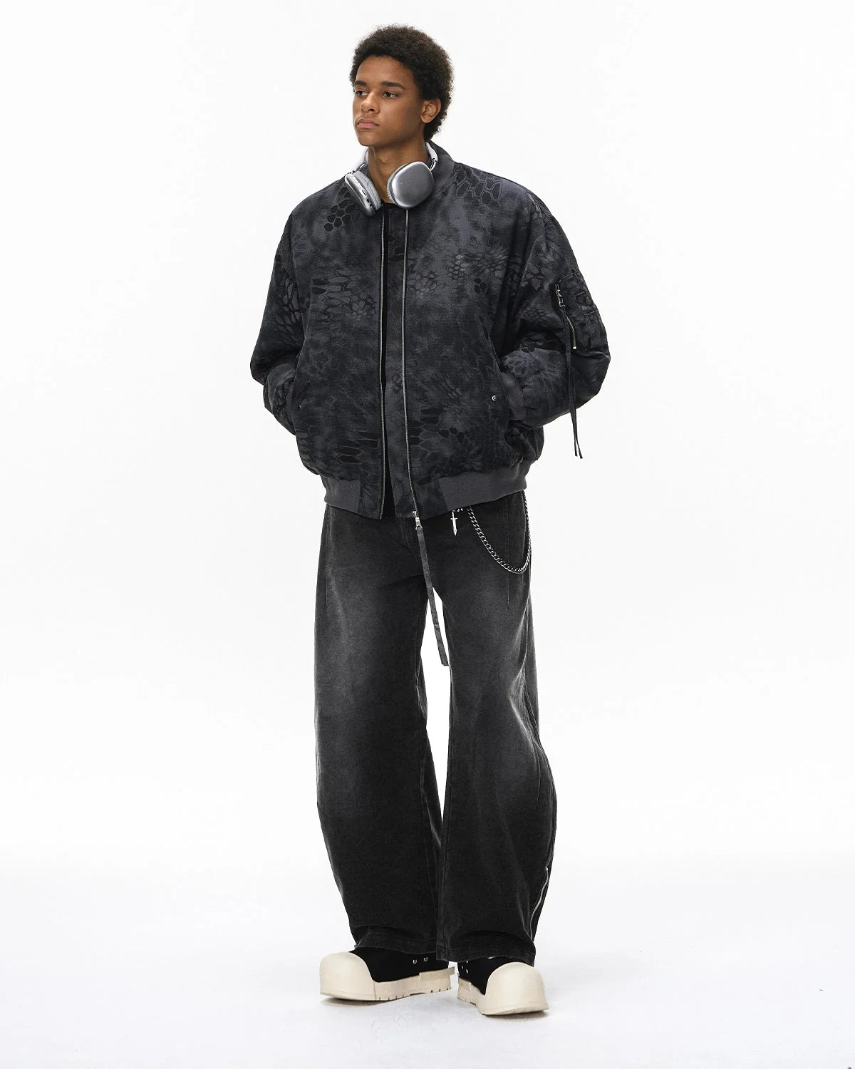 Omygoods Retro Acid Wash Baggy Cargo Pants