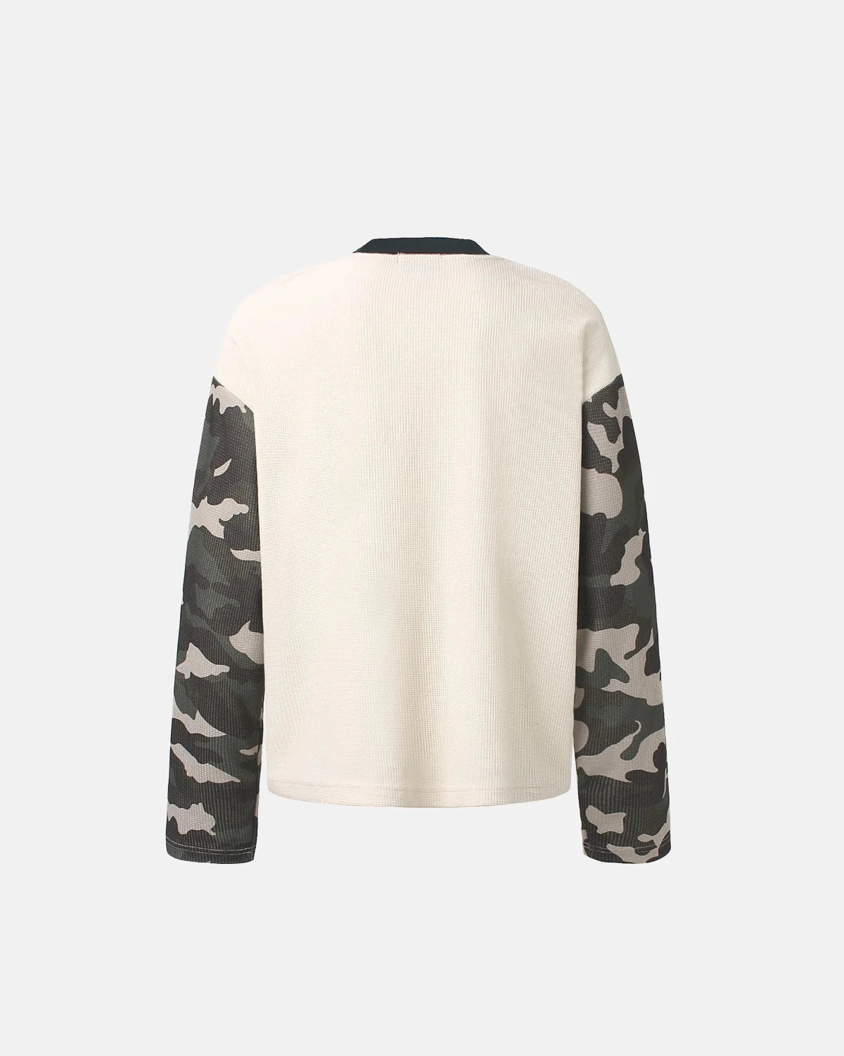 Omygoods Retro Camo Sleeve Graphic Waffle T-Shirt