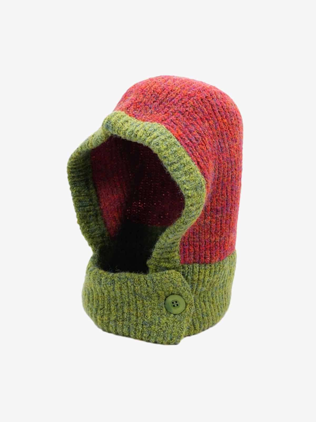 Omygoods Retro Color-Block Chunky Knit Balaclava Hat