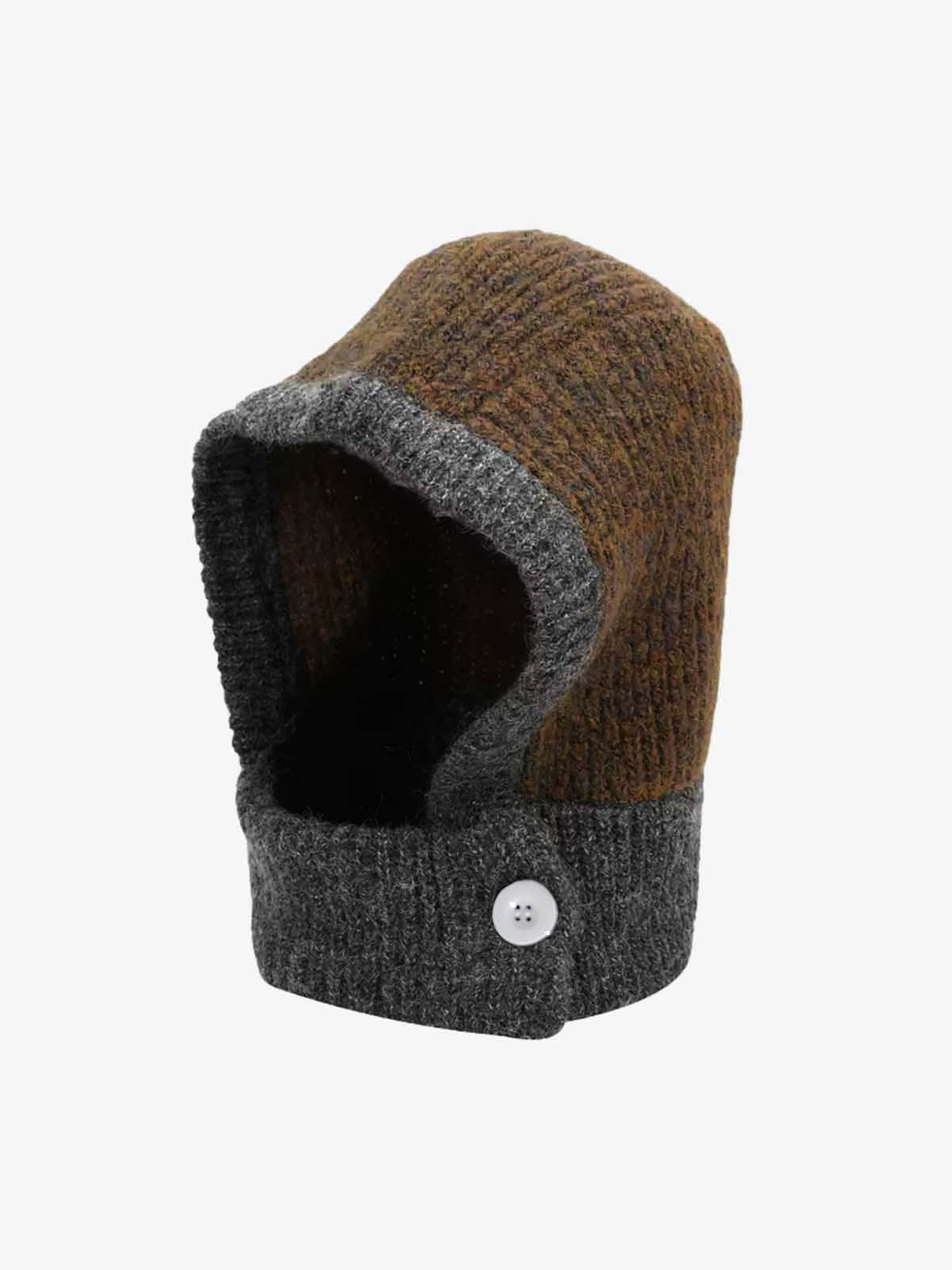 Omygoods Retro Color-Block Chunky Knit Balaclava Hat
