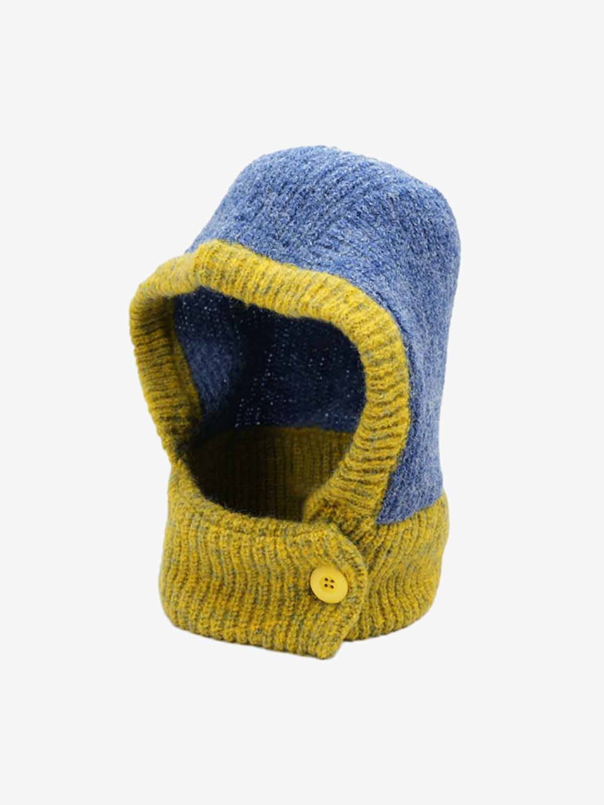 Omygoods Retro Color-Block Chunky Knit Balaclava Hat