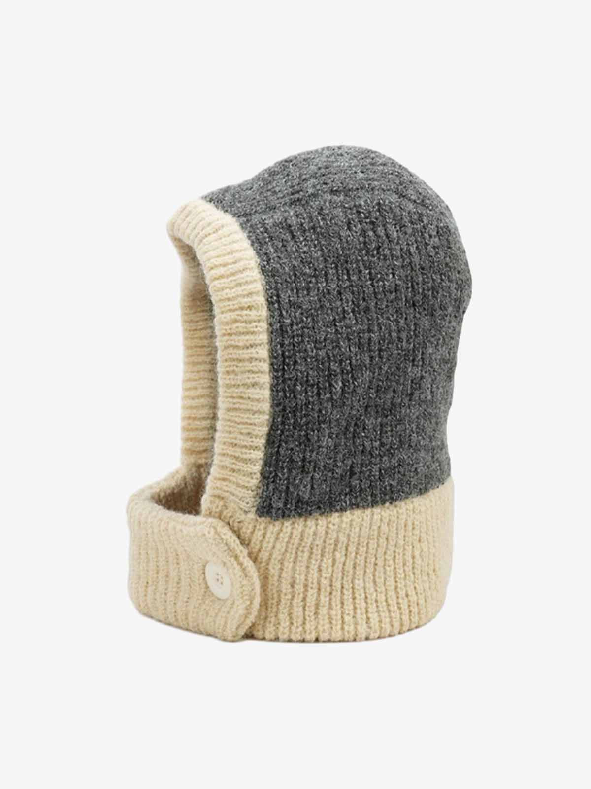 Omygoods Retro Color-Block Chunky Knit Balaclava Hat