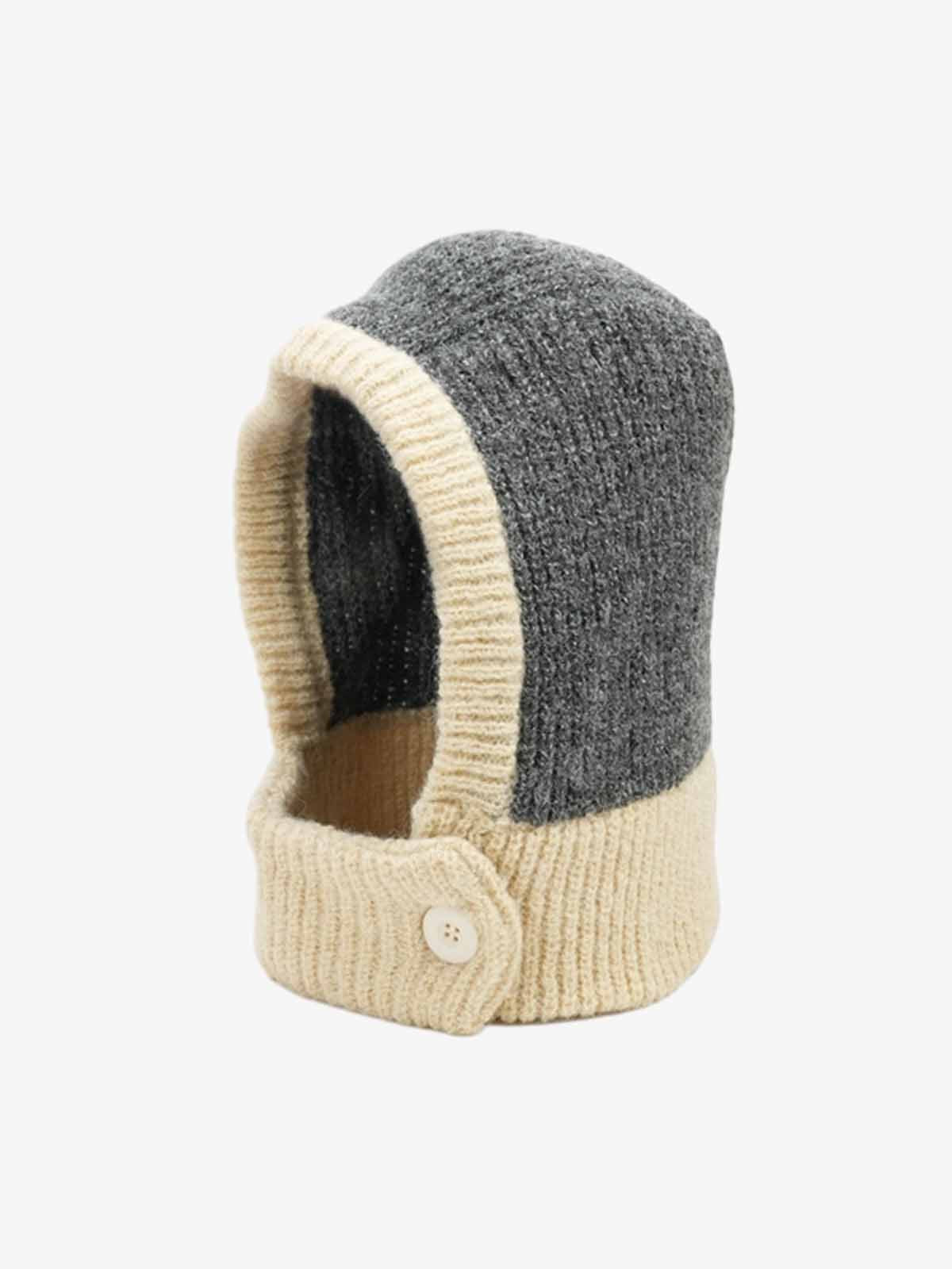 Omygoods Retro Color-Block Chunky Knit Balaclava Hat