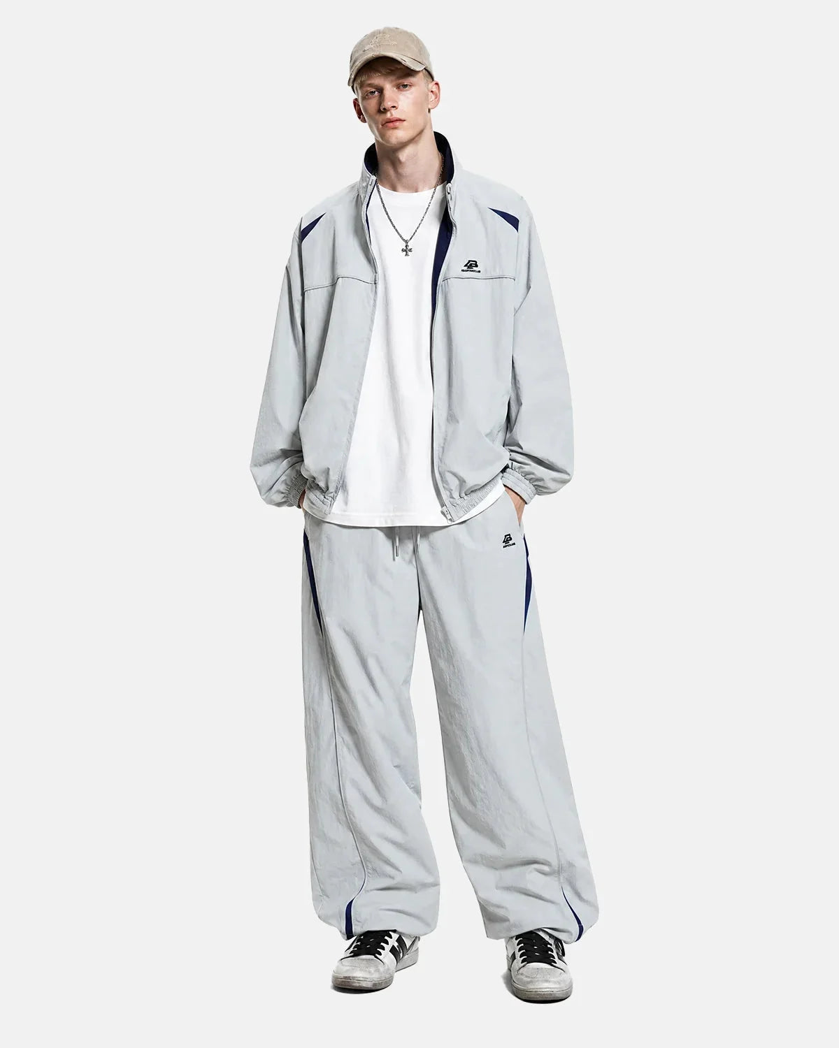 Omygoods Retro Contrast Stand Collar Track Jacket