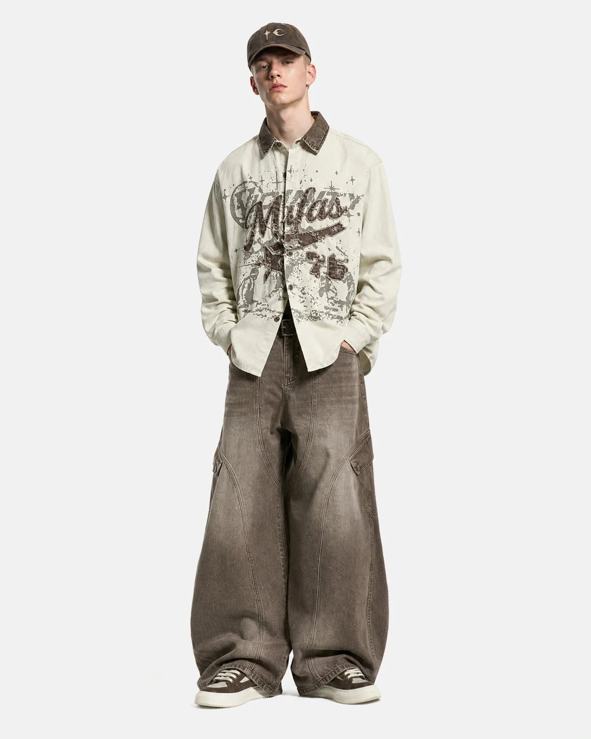 Omygoods Retro Distressed Applique Shirt Jacket