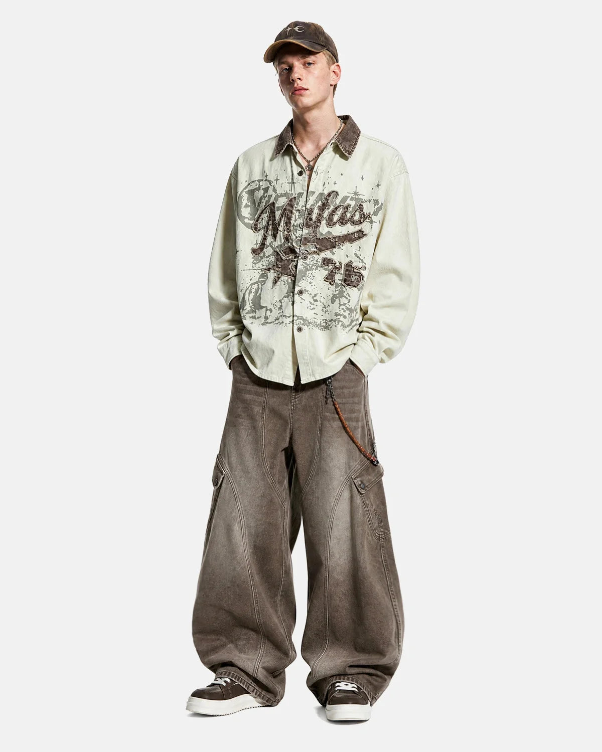 Omygoods Retro Distressed Applique Shirt Jacket