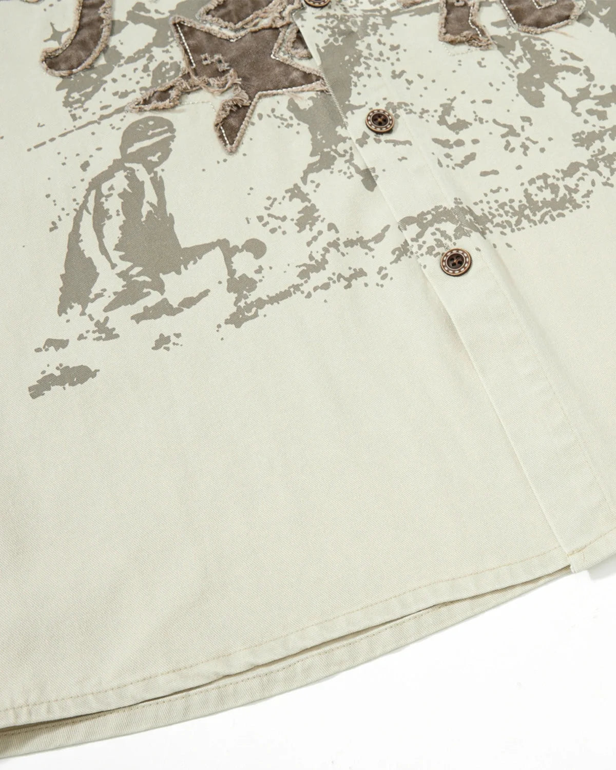 Omygoods Retro Distressed Applique Shirt Jacket