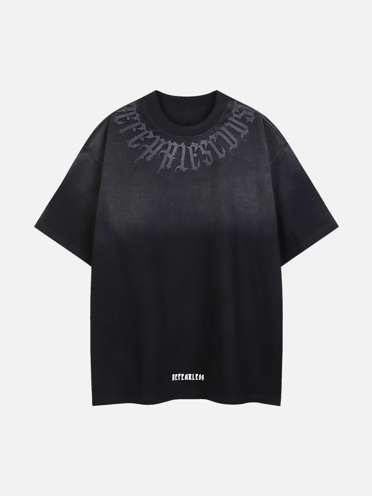 Omygoods Retro Gradient Letter Printed Washed Oversize T-Shirt