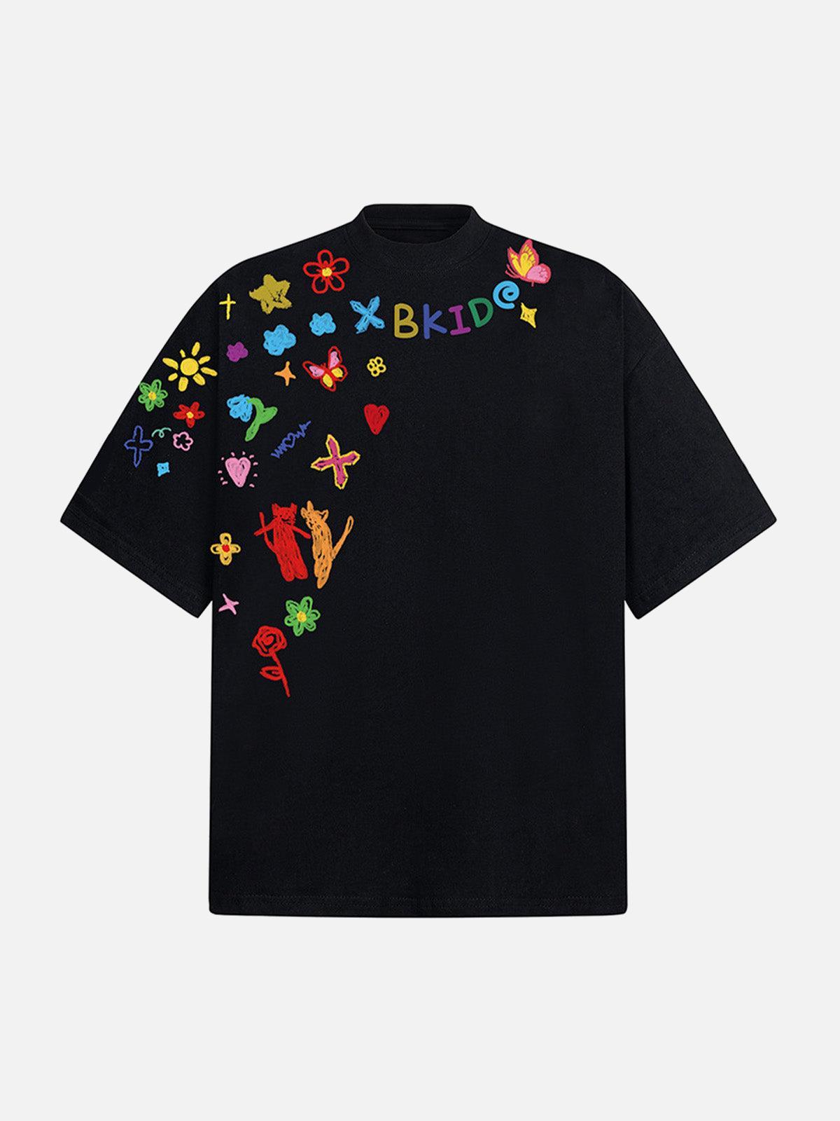 Omygoods Retro Graffiti Hand-Painted T-Shirt