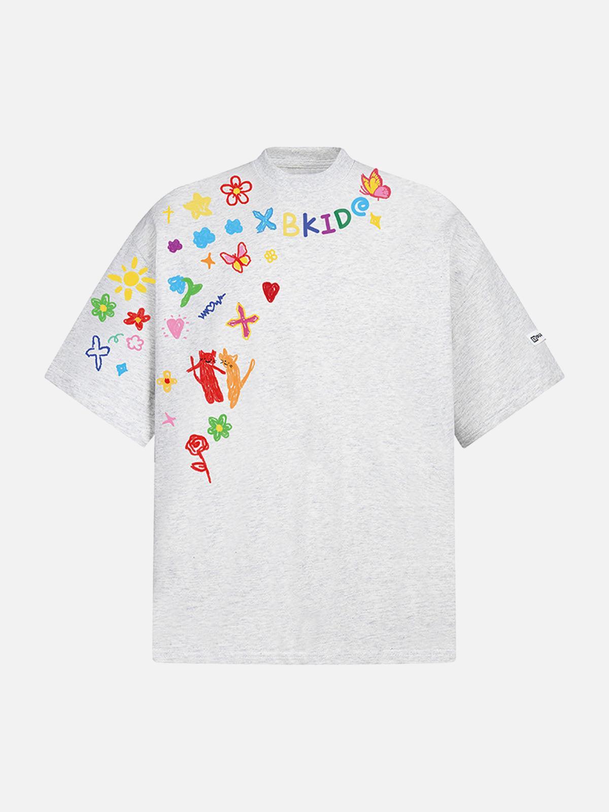 Omygoods Retro Graffiti Hand-Painted T-Shirt