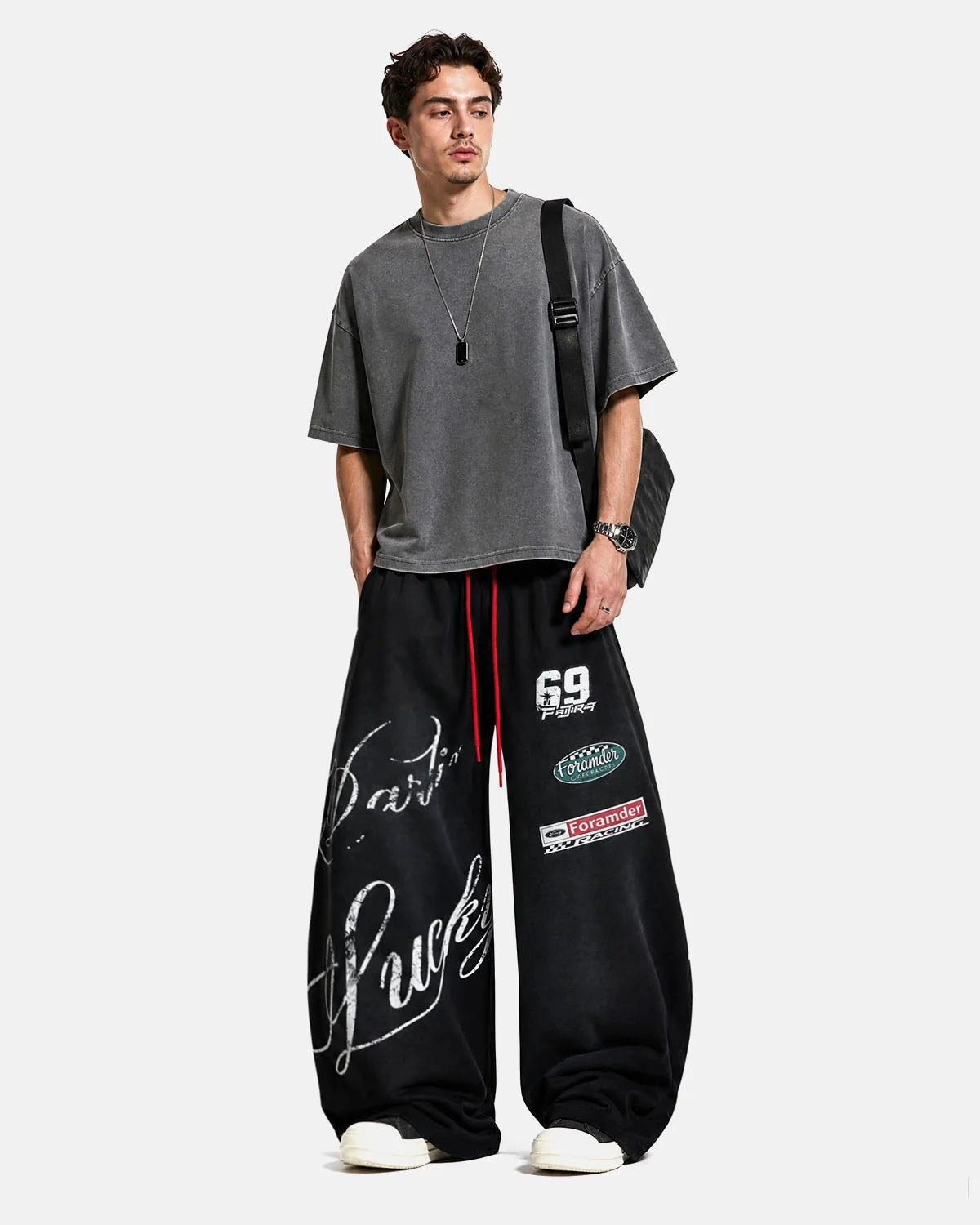Omygoods Retro Graphic Barrel Sweatpants