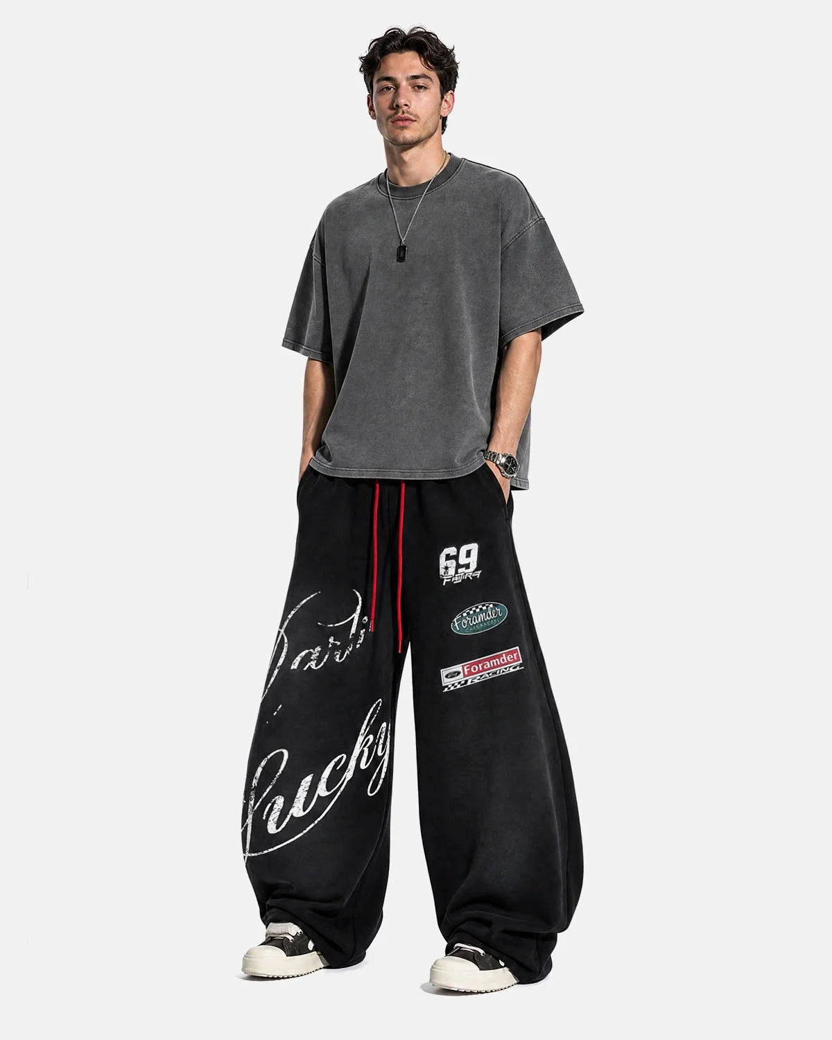 Omygoods Retro Graphic Barrel Sweatpants