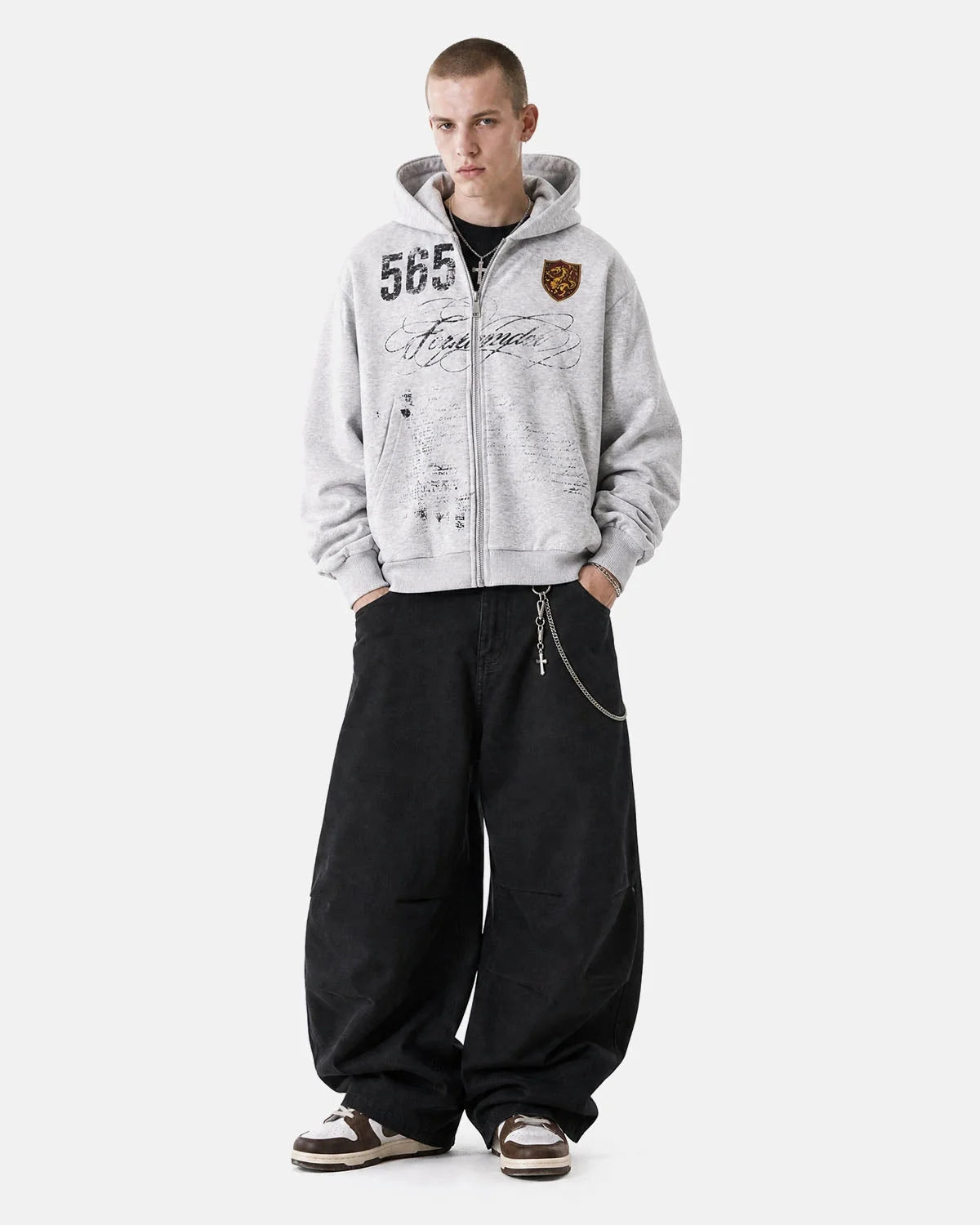Omygoods Retro Graphic Boxy Zip Up Hoodie