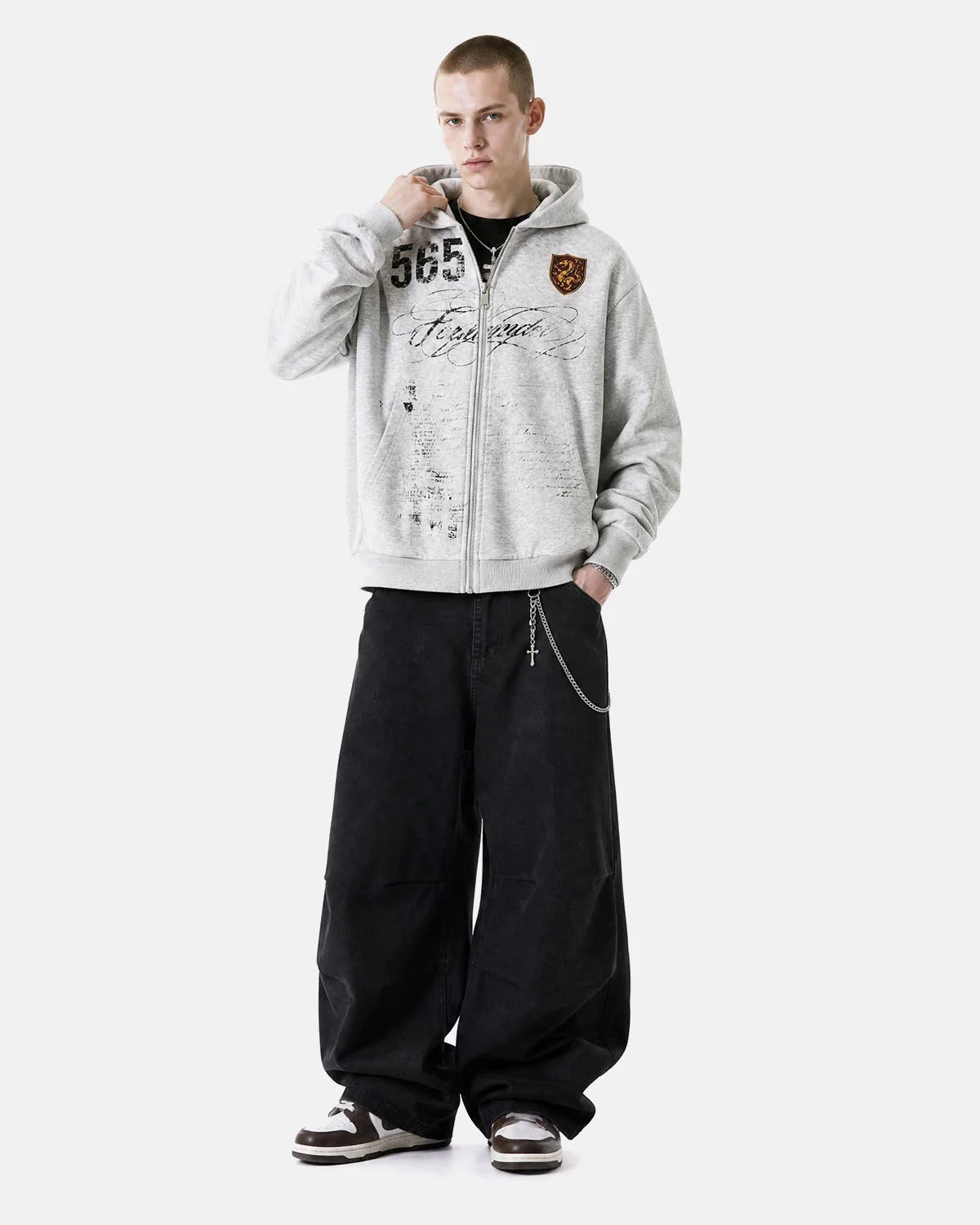 Omygoods Retro Graphic Boxy Zip Up Hoodie
