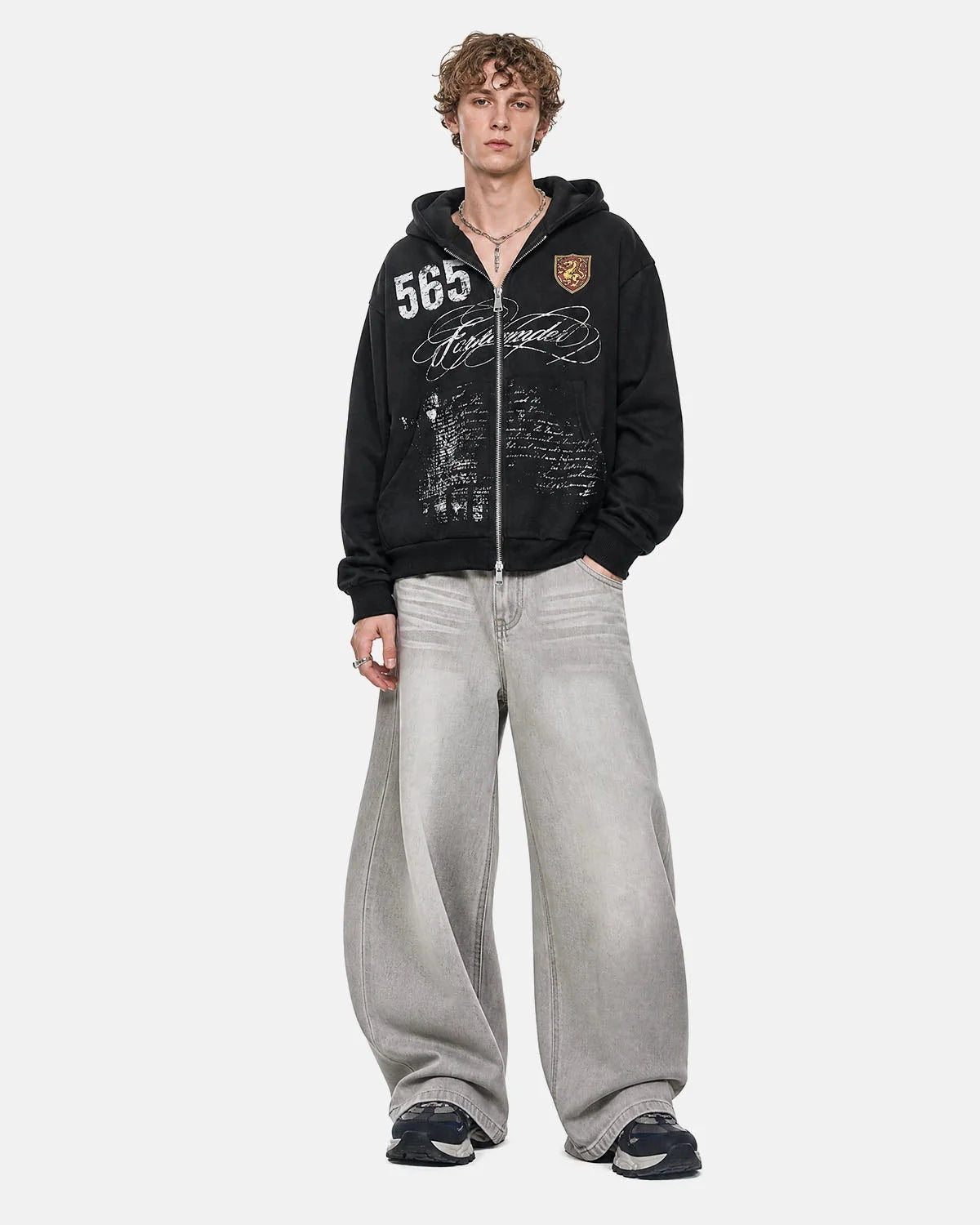 Omygoods Retro Graphic Boxy Zip Up Hoodie