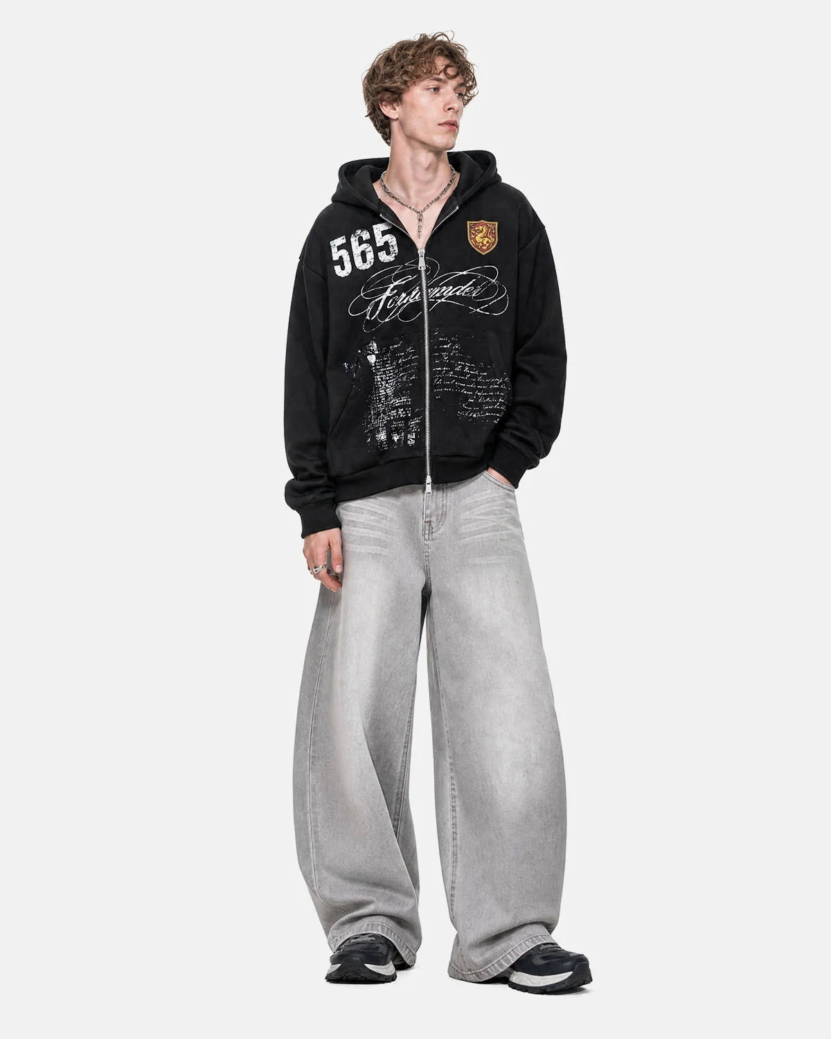 Omygoods Retro Graphic Boxy Zip Up Hoodie