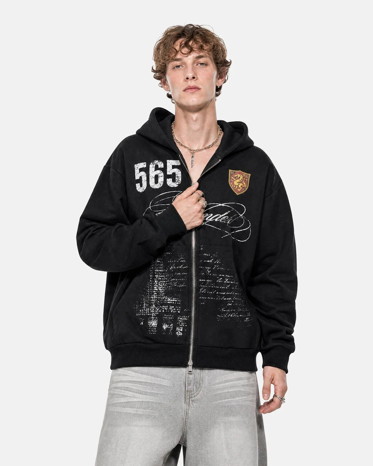 Omygoods Retro Graphic Boxy Zip Up Hoodie
